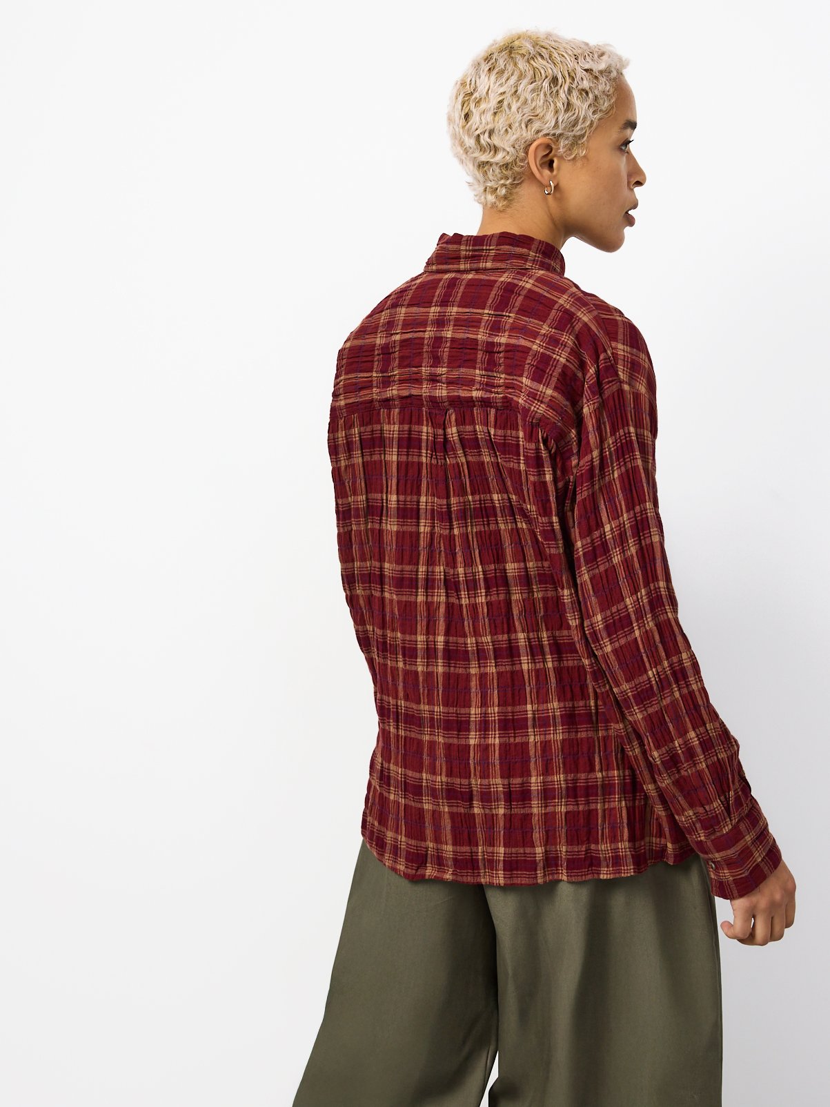 Dark Red Cotton-Rich Check Shirt 14 - Image 4 thumbnail